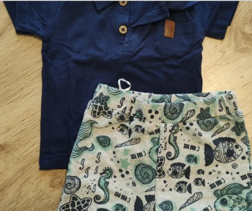Sommer-Set Polo & Shorts Meeresmotive